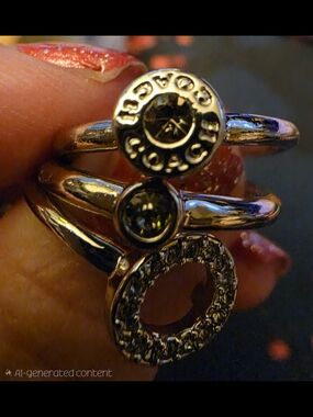 Coach Triple-Stack Ring with Crystal Accents Size 8